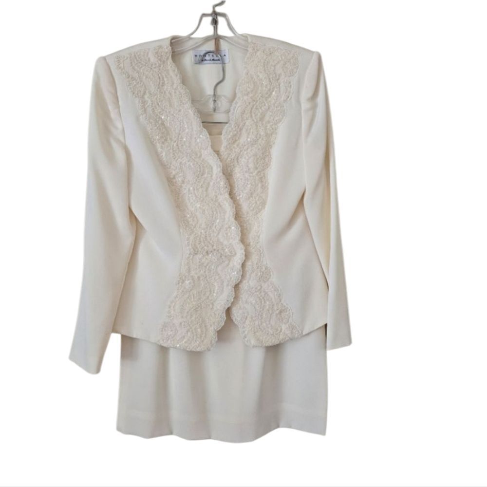 RINA DI MONTELLA Women's Set Blazer & Skirt Embellished‎ Size 6 Beige Wedding